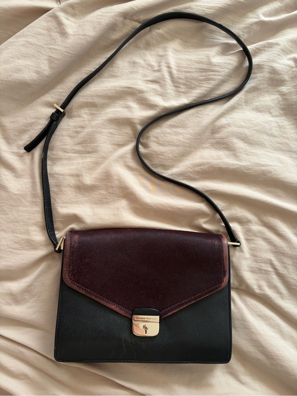 kate spade Sayra Hyde Place Calf Hair Crossbody Bag in Black & Burgundy